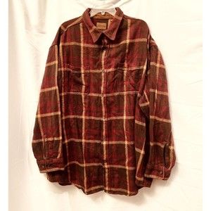 St. John's Bay Brawny 100% Cotton Thick Flannel Red/Brown Button-Up Size 3X #858